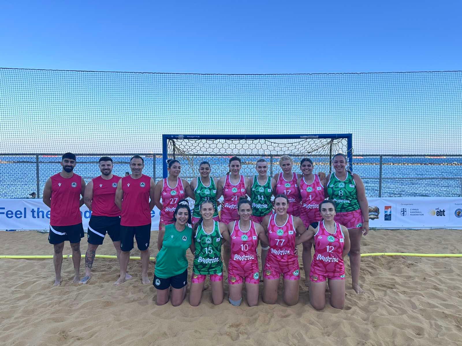 Omonoia squad lined up in front of the goal by the sea — 2026/27
